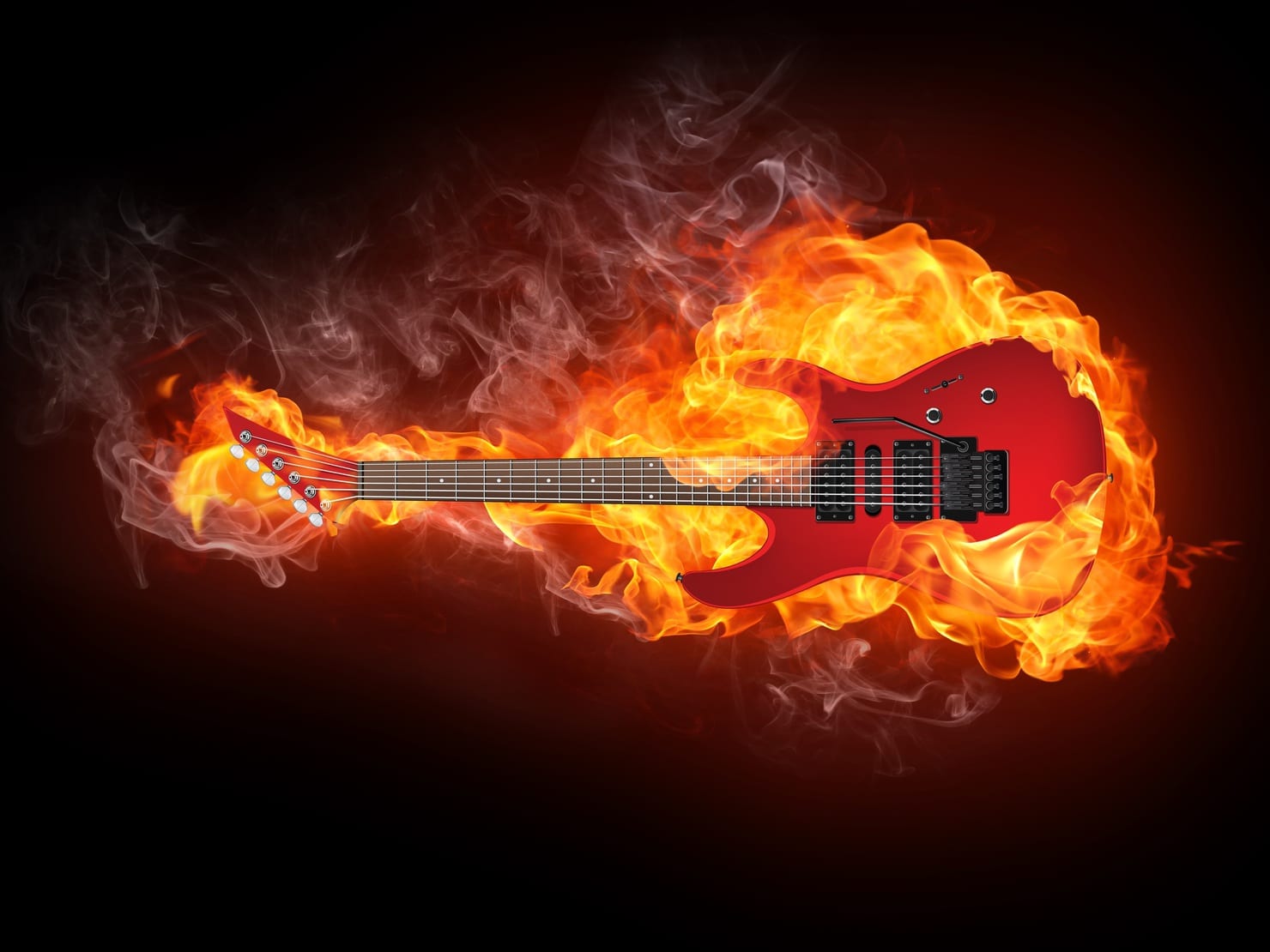 Electric Guitar in fire Isolated on Black Background. Computer Graphics ...